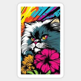 Persian Cat Vibrant Tropical Flower Tall Retro Vintage Digital Pop Art Portrait 5 Sticker